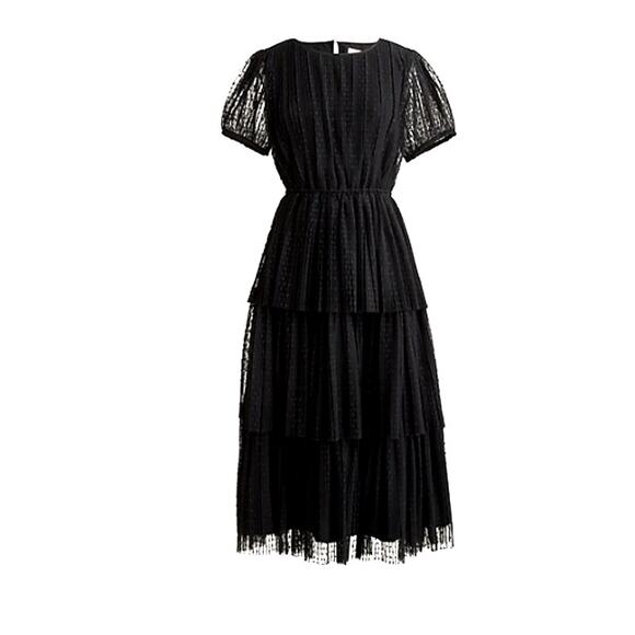 NWT J Crew Pleated Flock-Dot Puff-Sleeve Dress - Picture 3 of 10